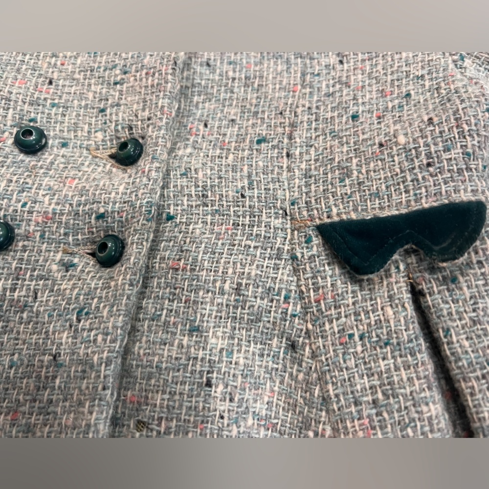 Bambury Original Vintage 50s 60s Wool Tweed Swing Coat Green Velvet Toddler Kids - Picture 3 of 15